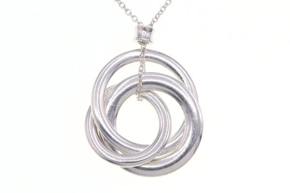 Tiffany Co Necklace Interlocking Circle Pendant SV Sterling Silver Choker Silver